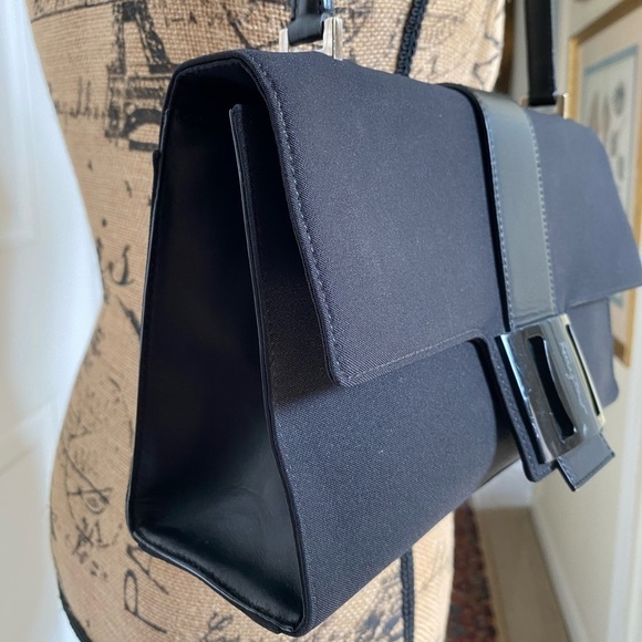 Ferragamo Vintage Y2K Rectangular Black Leather Trim Shoulder Bag - Picture 8 of 16